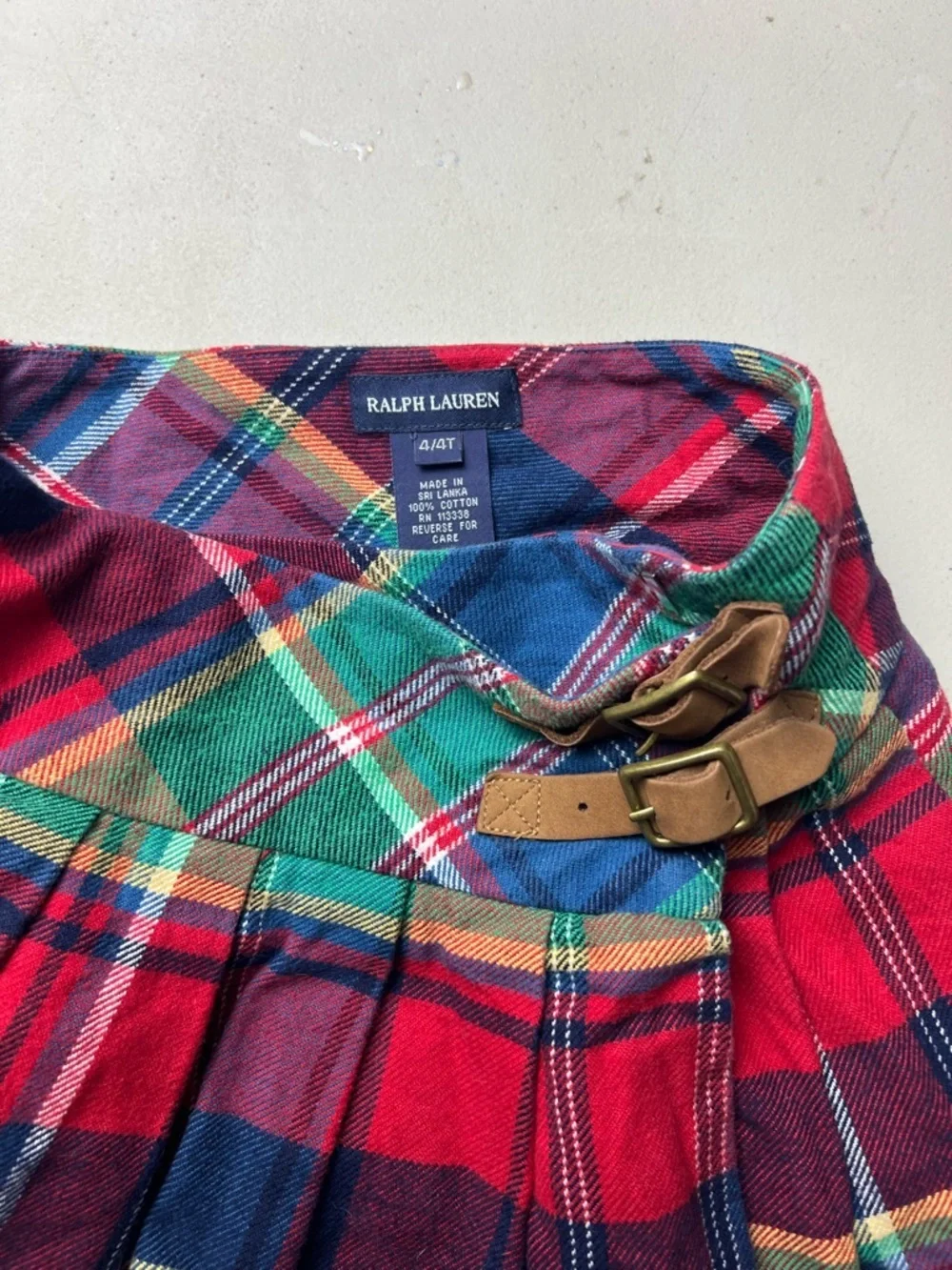 Polo Ralph Lauren Pleated Skirt Girl’s 4/4T Red Plaid Equestrian Buckle Y2K